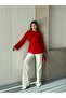 Crew Neck Side Slit Lace-Up Tunic Red - 3