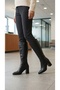 Women's Heeled Leather Look Zippered Long Boots - 6
