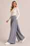 Comfortable Wide Leg Gray Trousers with Elastic Waist 1620 - 2