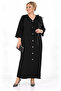 Plus Size V-Neck Ruffle Detail Stone Button Long Sleeve Stylish Women's Maxi Dress - 6