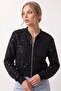 Zippered Sequin Pullover Sweater Black - 2