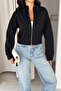 Zippered Stand-Up Collar Sweatshirt Black - 5