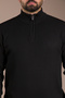 Men's Black Terry Zippered Knit Sweater - 2