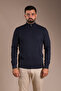 Men's Dark Blue Terry Zippered Knit Sweater - 3
