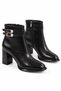 Leran Yan Double Buckle Women's Heeled Boots Black Wrinkled Patent Leather - 4