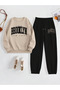 Unisex Cotton Brooklyn New York Printed Oversize Crew Neck Bottom Top Tracksuit Set - 2