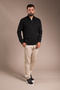 Men's Black Terry Zippered Knit Sweater - 3