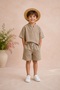 Boy's Beige Linen T-Shirt Shorts Set Summer Set - 3