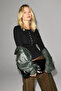 Vora Women's Front Button Round Neck Long Sleeve Black Blouse - 4