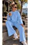 Women's Two-Thread Crew Neck Oversize Sweatshirt Wide-Leg Sweatpants Two-Piece Set - 3