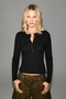 Vora Women's Front Button Round Neck Long Sleeve Black Blouse - 5