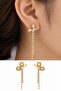 Sparkling Stone Embellished Butterfly Pattern Long Chain Dangle Screw-Back Earrings - Evening Dress Accessory - 4