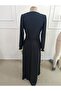 Women's long sleeve, double-breasted collar, side-slit, long janjan crepe dress - 5