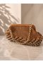 Hand Knitted Women's Clutch Bag Brown Gold Detailed Stylish Portfolio Bag - 2