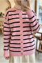 Women's Mila Striped Mercerized Cardigan with Gold Button Detail - 4