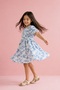 Girl's Floral Patterned Blue Linen Dress - 5