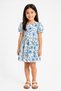 Girl's Floral Patterned Blue Linen Dress - 2