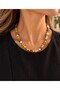 Natural Agate Stone Women's Necklace - Earth Tone Beaded Necklace with Gold Color Detail - 2