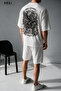 Minimalist Typographic Text Printed White Unisex Shorts