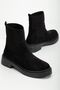Women's Black Suede Elastic Side Strap Thick Sole Boots - 2