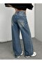 Women's Coffee Tinted Dark Blue High Waist Wide Leg Denim Jeans - 3