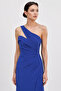 Women's One-Shoulder Detailed Side Slit Maxi Evening Dress 8147 Saks - 2