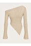 Beige Asymmetrical Collar One-Shoulder Long Sleeve Women's Blouse Ribbed Pointed Cut Stylish Blouse - 6