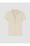 Two Mt Shop Quality Lcw Everyday Ecru Ribbed Plain Super Skinny & Extra Slim Short Sleeve Women's T-Shirt - 5