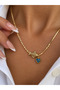🐟 🧿 Women's Necklace / Tarnish and Fade Resistant Gold Fish Figured Heart Evil Eye Beaded Women's Necklace