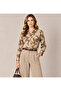 Women's Beige Viscose Patterned Long Sleeve Buttoned Colorful Shirt