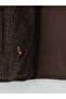 Brown Hakim Collar Embroidered Girls' Plush Coat - 4