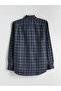 Navy Blue Regular Fit Long Sleeve Plaid Men's Shirt - 6