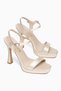 Women's Beige Satin Platform Heeled Shoes - 5