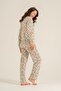 Women's Patterned Cream Shirt Pajama Set Pc9276-S-V1 - 4
