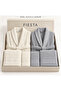 Fiesta Gold 6 Piece 100% Cotton Ring Yarn Jacquard Detailed Boxed Family Bathrobe Set Size L - 6
