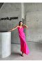 Jacquard Strap Satin Dress Asymmetric - Pink - 2