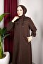 Winter Chenille Fabric Detachable Hooded Stone Detailed İclal Ferace (Bitter Brown) - 3