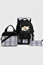 Celdor 3-Piece School Bag Set - Plush Teddy Bear, Orthopedic Backpack, Thermal Lunch Bag and Pencil Case, Black