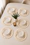 Set of 6 Round Ruffled Plates – 33cm Fabric Placemats Cream - 2