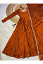 Rust Orange Rangoli Silk Floral Printed Anarkali Gown Set - RMD9490 | Rust Orange-Size:XL-42-Inches - 3