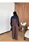 Women's Leather Collar Sleeve Denim Detailed Jacket and Trousers Set - 5