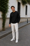 Men's Black 3 Thread Crew Neck Sweat Soft Puff Fabric - 5