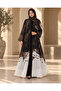 Luxury Abstract Print Open Abaya with Matching Hijab/Shawl – Black, Mocha & Ivory - 2
