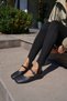 Pedro Women's Black Genuine Leather Ballet Flats with Ribbed Details - 2