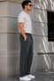 Men's Smoked Ribbed Baggy Sweatpants, Comfortable Fit, Wide Legs, 2 Straps - 4