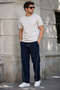 Men's Navy Blue Ribbed Baggy Sweatpants Comfortable Fit Wide Leg 2 Straps