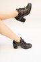 5508 Eren Shoes&Bag Genuine Leather Snake Print Rubber Lacing Detailed Thick Heeled Women's Shoes Real Leather Printed Black - 4