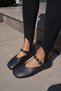Pedro Women's Black Genuine Leather Ballet Flats with Ribbed Details - 5