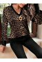 Women's Long Sleeve V-Neck Patterned Single Jersey Blouse - 3