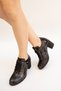 5508 Eren Shoes&Bag Genuine Leather Snake Print Rubber Lacing Detailed Thick Heeled Women's Shoes Real Leather Printed Black - 6